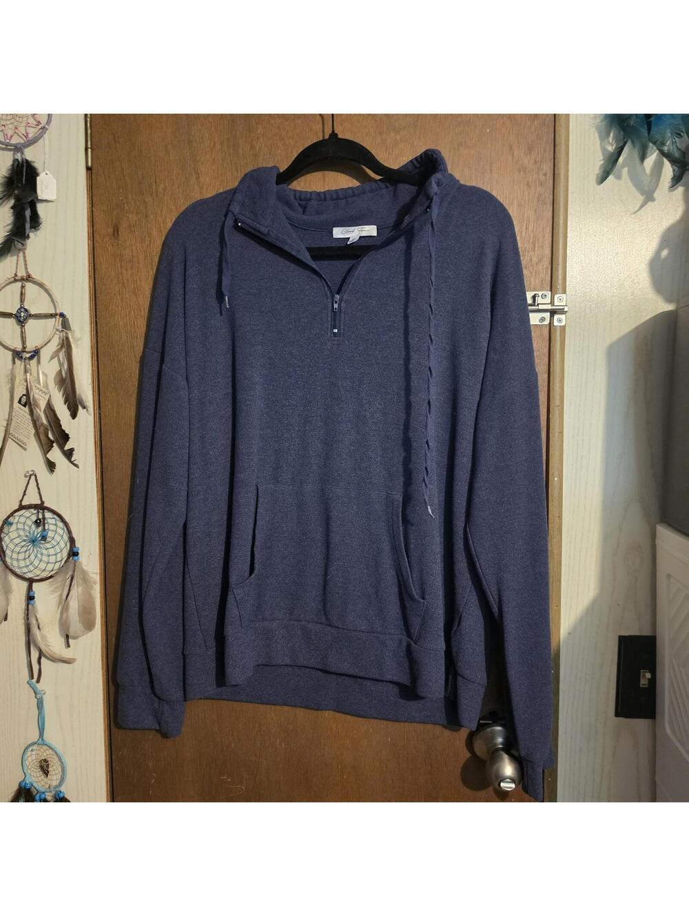 Cloud Ten Navy Quarter-Zip Hooded Pullover Sweatshirt Size XL